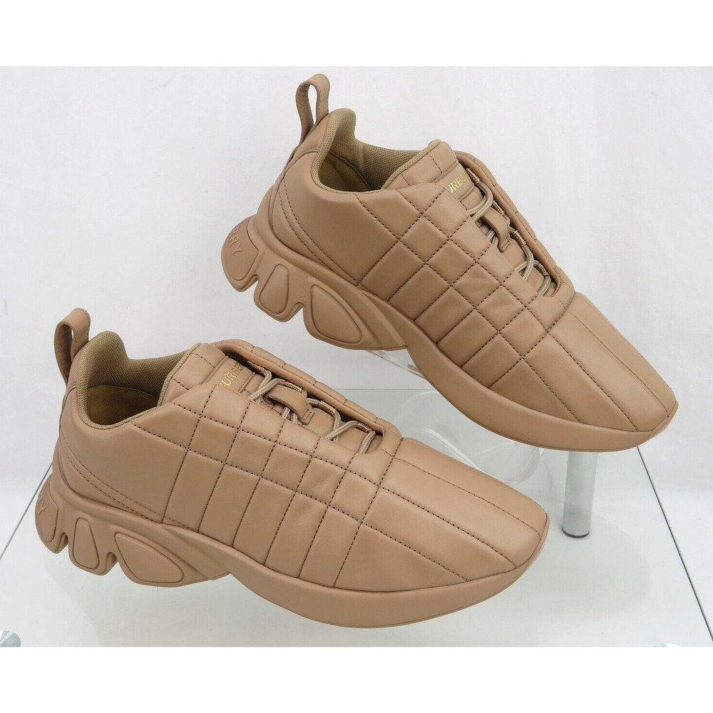 $850 BURBERRY AXBURTON BISCUIT TAN CHECK QUILTED LEATHER LOGO SNEAKERS 13 US 46 - Picture 7 of 12
